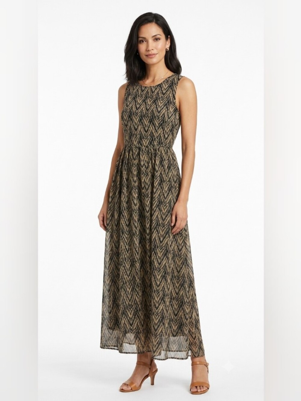 NWOT Small Maxi Sheer Sleeveless Chevron Maxi Dress